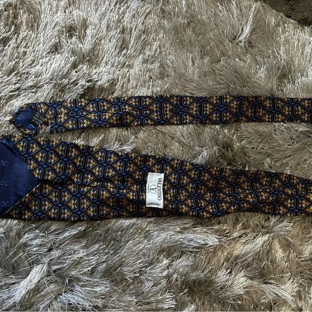 Valentino dress suit tie yellow blue abstract accessories necktie neck piece y2k